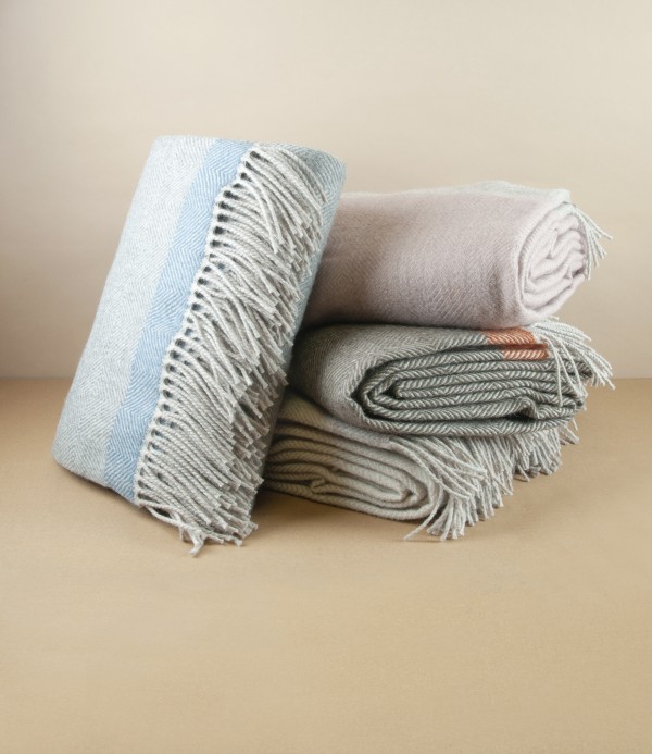 Finnish 'Rauha' Pure Wool Blanket, Grey & Blue