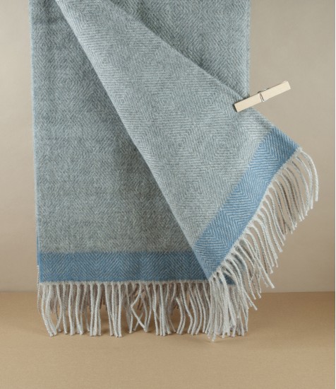 Finnish 'Rauha' Pure Wool Blanket, Grey & Blue
