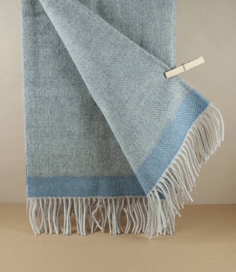 Finnish 'Rauha' Pure Wool Blanket, Grey & Blue