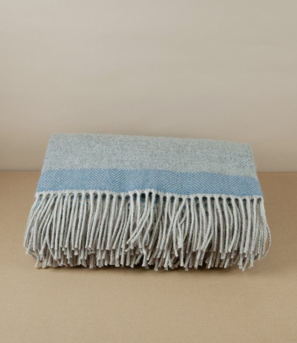 Finnish 'Rauha' Pure Wool Blanket, Grey & Blue