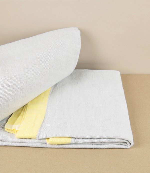 Finnish Linen Table Cloth Natural, Yellow Stripe