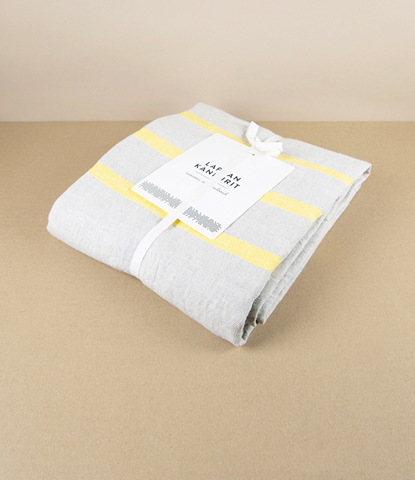 Finnish Linen Table Cloth Natural, Yellow Stripe