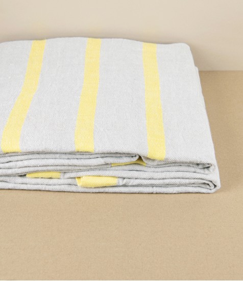 Finnish Linen Table Cloth Natural, Yellow Stripe