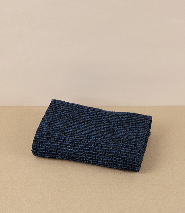 Finnish Linen & Tencel Hand Towel, Blueberry & Black