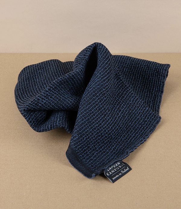 Finnish Linen & Tencel Hand Towel, Blueberry & Black