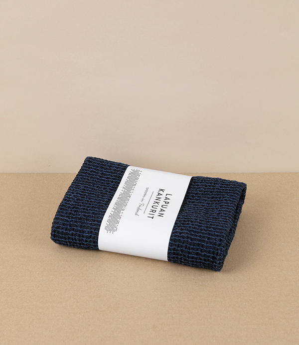 Finnish Linen & Tencel Hand Towel, Blueberry & Black