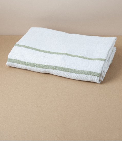 Finnish Washed Linen Flat-Weave Bath Towel, Olive Stripe