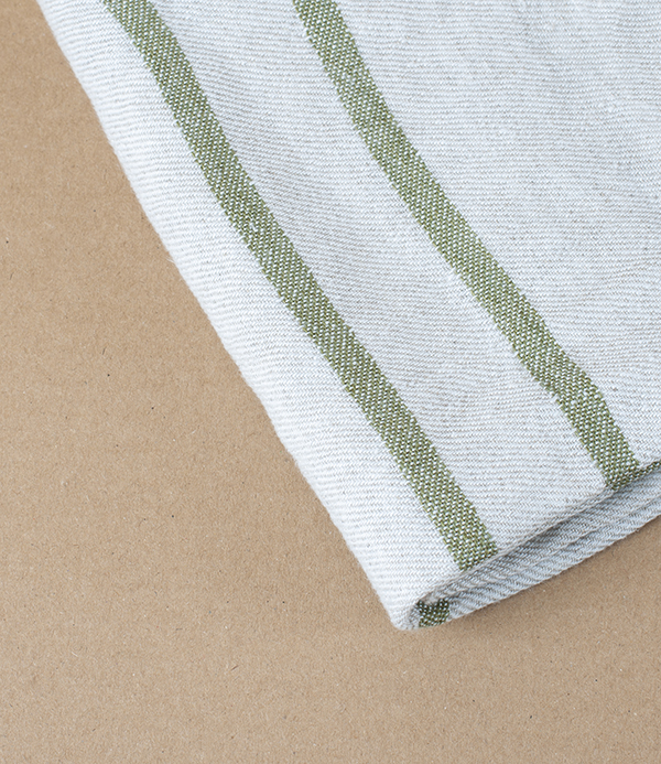 Washed Linen Hand Towel, Linen with Olive Stripe
