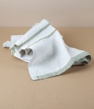 Washed Linen Hand Towel, Linen with Olive Stripe