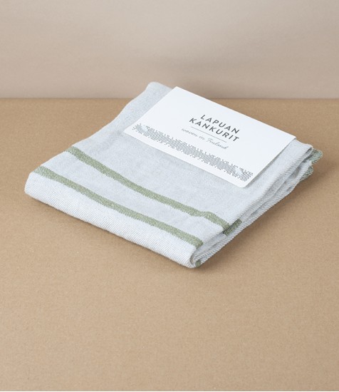 Washed Linen Hand Towel, Linen with Olive Stripe