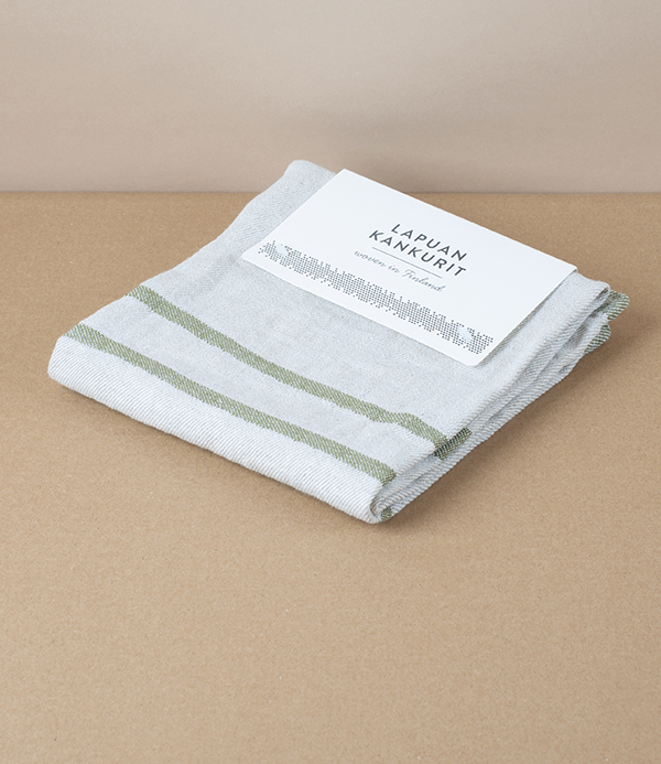 Washed Linen Hand Towel, Linen with Olive Stripe