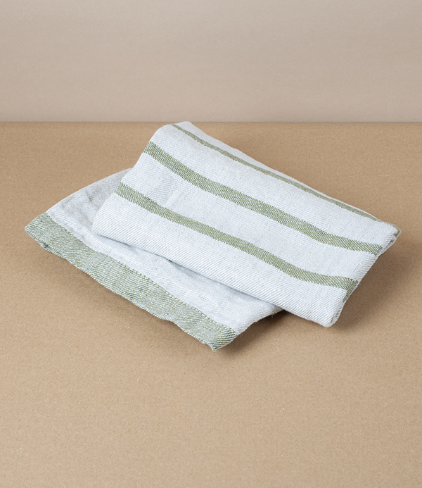 Washed Linen Hand Towel, Linen with Olive Stripe