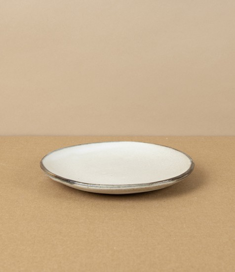 Japanese Earthenware Mini Plate or Saucer, White with Contrast Rim