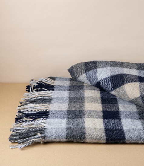McNutt of Donegal Merino Wool Throw, Mustard and Navy Block