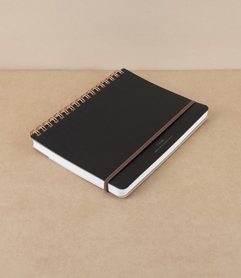 Midori Recycled Leather Ring Bound B6 Notebook, Black