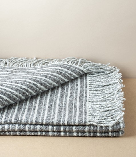 Maldwyn Stripe Woollen Blanket, Grey