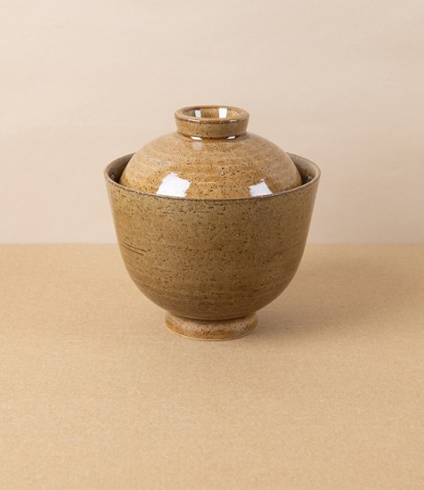 Mubyo Small Earthenware Miso Bowl with Lid, Ochre