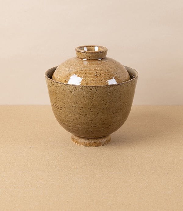 Mubyo Small Earthenware Miso Bowl with Lid, Ochre