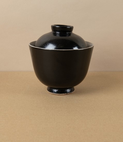 Mubyo Small Earthenware Miso Bowl with Lid, Black