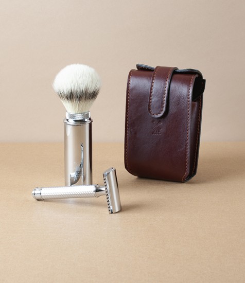 Mühle Travel Razor & Shaving Brush, Leather Case