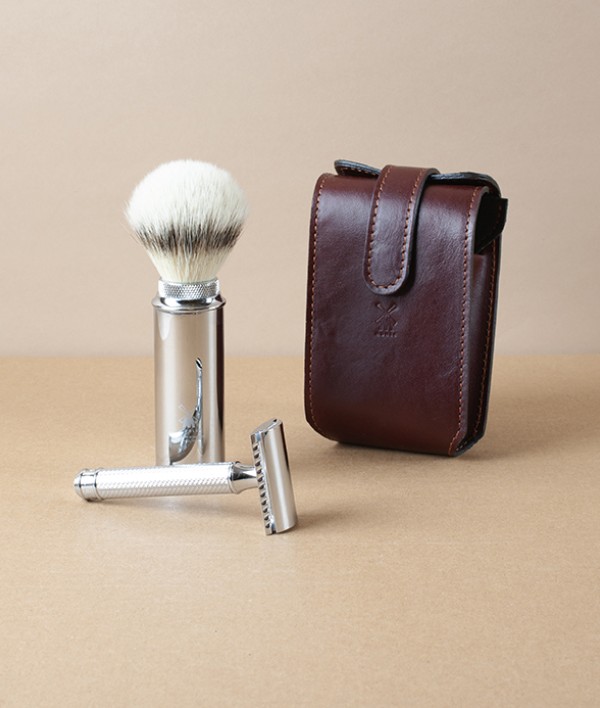 Mühle Travel Razor & Shaving Brush, Leather Case