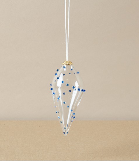 Nepalese Bauble, Mouth Blown, Clear/blue, Spots