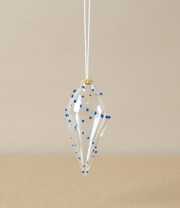 Nepalese Bauble, Mouth Blown, Clear/blue, Spots