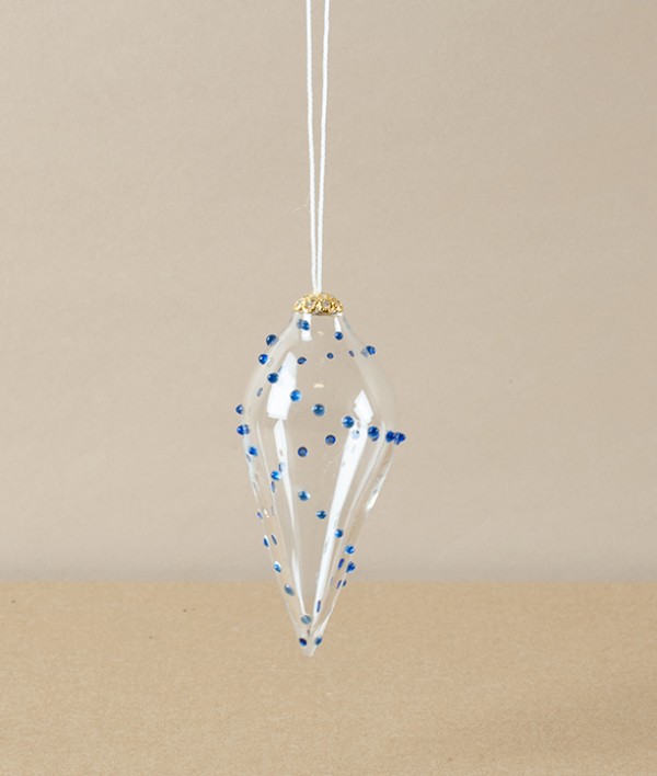 Nepalese Bauble, Mouth Blown, Clear/blue, Spots