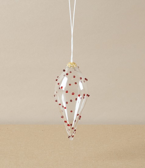 Nepalese Bauble, Mouth Blown, Clear/Red, Spots