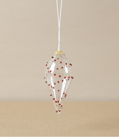 Nepalese Bauble, Mouth Blown, Clear/Red, Spots