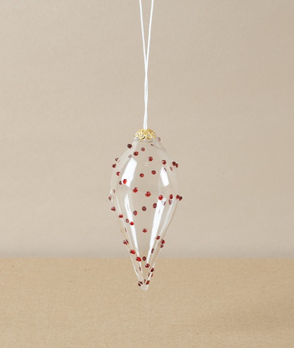Nepalese Bauble, Mouth Blown, Clear/Red, Spots