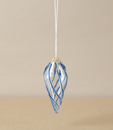 Nepalese Bauble, Mouth Blown, Clear/Blue, Twist