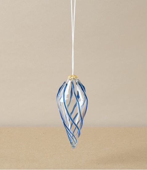 Nepalese Bauble, Mouth Blown, Clear/Blue, Twist