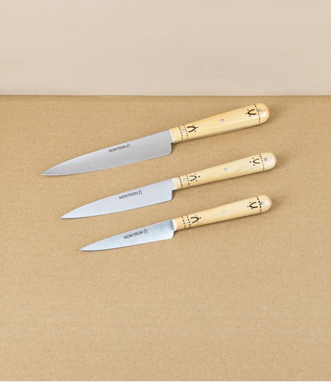 Nontron Kitchen or Utility Knives with Boxwood Handles, Set of 3