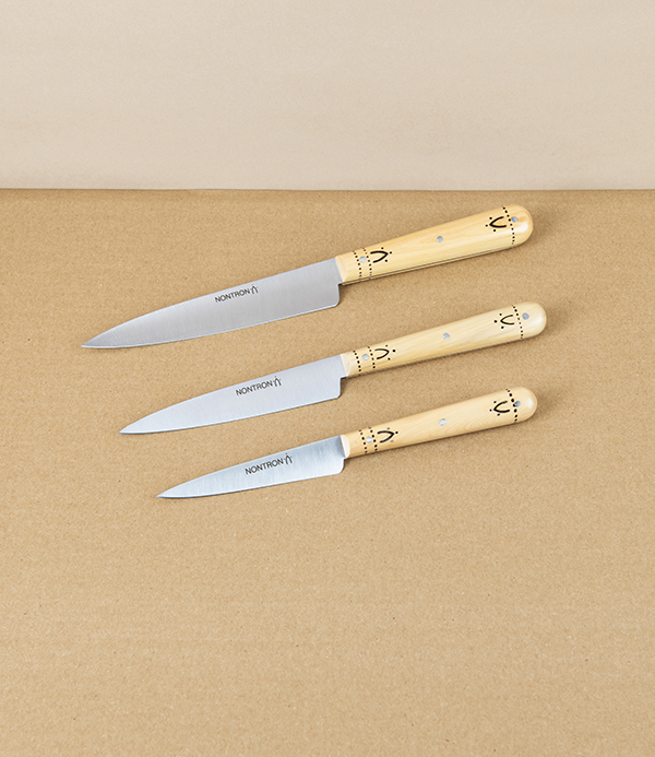 Nontron Kitchen or Utility Knives with Boxwood Handles, Set of 3