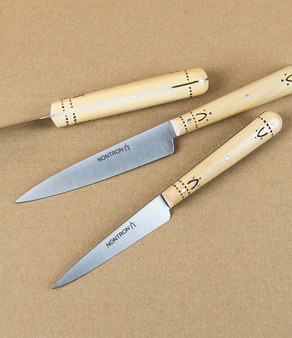 Nontron Kitchen or Utility Knives with Boxwood Handles, Set of 3