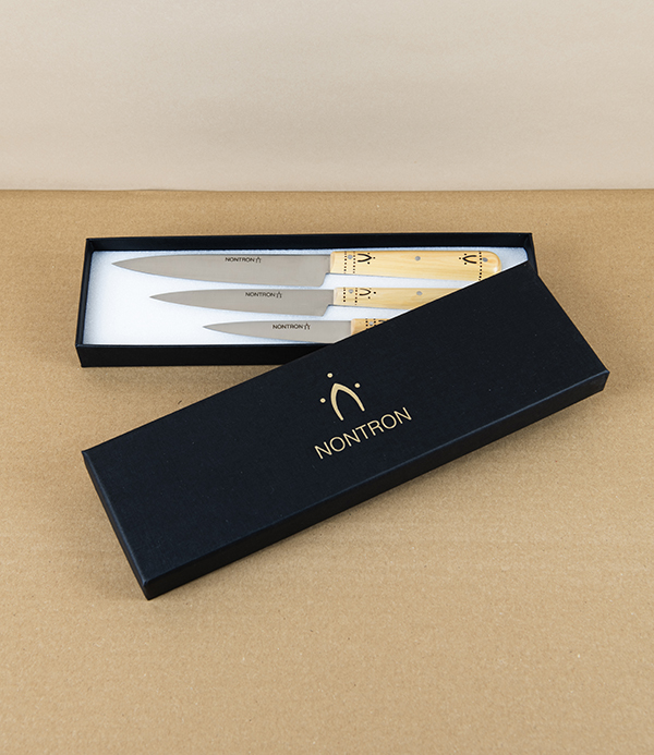 Nontron Kitchen or Utility Knives with Boxwood Handles, Set of 3