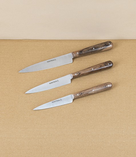 Nontron Kitchen or Utility Knives with Walnut Handles, Set of 3