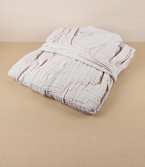 Organic Cotton Fine 3-Ply Gauze Bathrobe, Beige