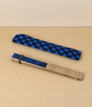 Kurume Kasuri Folding Fan with Pouch, Ichigma Navy