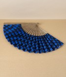 Kurume Kasuri Folding Fan with Pouch, Ichigma Navy