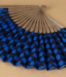 Kurume Kasuri Folding Fan with Pouch, Ichigma Navy