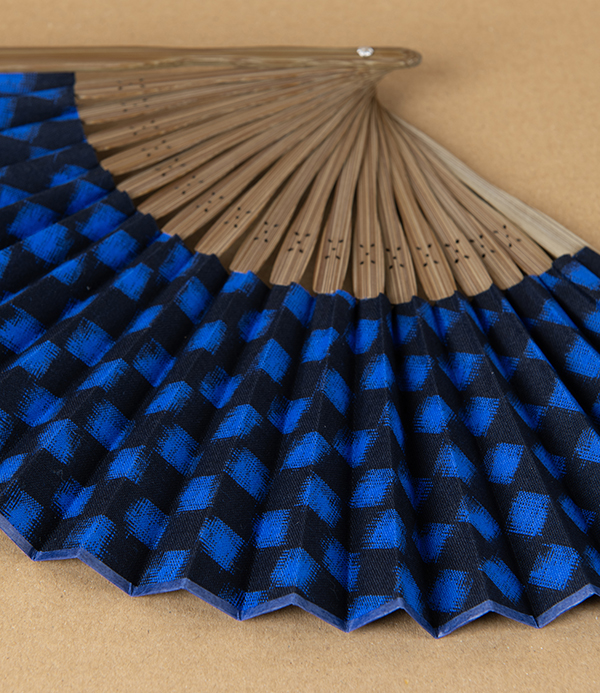Kurume Kasuri Folding Fan with Pouch, Ichigma Navy