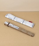 Kurume Kasuri Folding Fan with Pouch, Checked Stripes