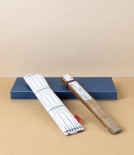 Kurume Kasuri Folding Fan with Pouch, Checked Stripes