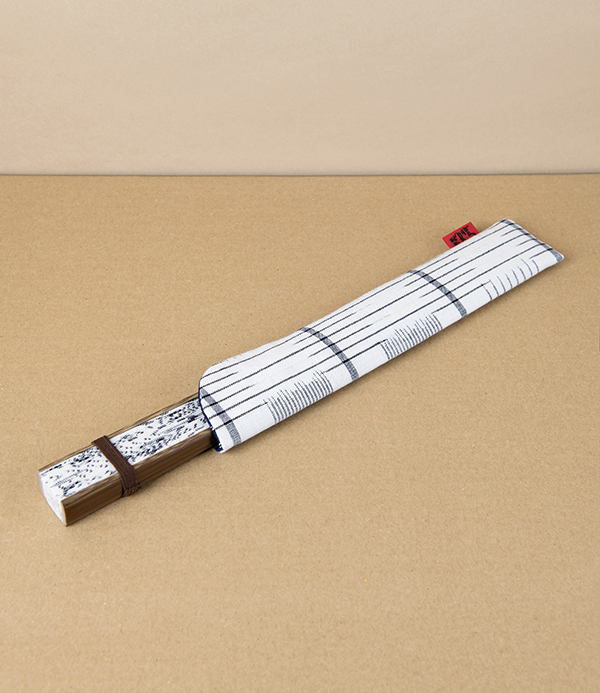 Kurume Kasuri Folding Fan with Pouch, Checked Stripes