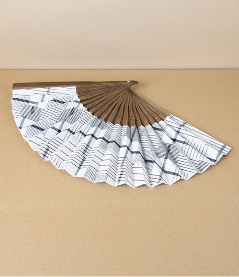 Kurume Kasuri Folding Fan with Pouch, Checked Stripes
