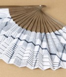 Kurume Kasuri Folding Fan with Pouch, Checked Stripes
