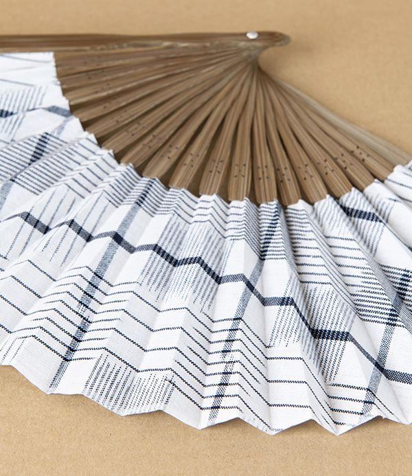 Kurume Kasuri Folding Fan with Pouch, Checked Stripes