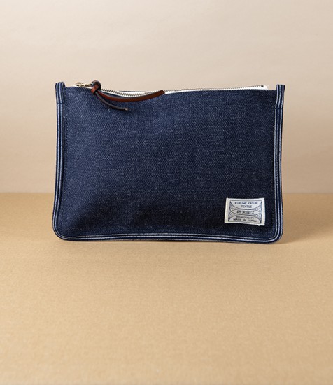 Kurume Kasuri Japanese Denim Pouch, Cotton Denim